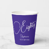 Gewoon modern script Paarse 80ste verjaardagsfeest Papieren Bekers (Achterkant)