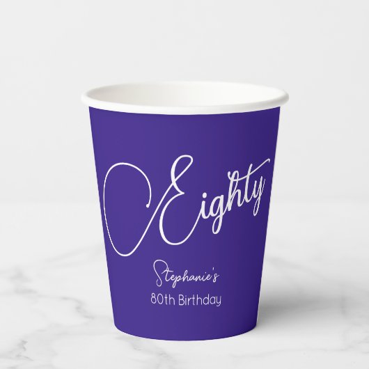 Gewoon modern script Paarse 80ste verjaardagsfeest Papieren Bekers (Achterkant)