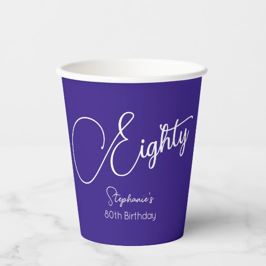 Gewoon modern script Paarse 80ste verjaardagsfeest Papieren Bekers (Voorkant)