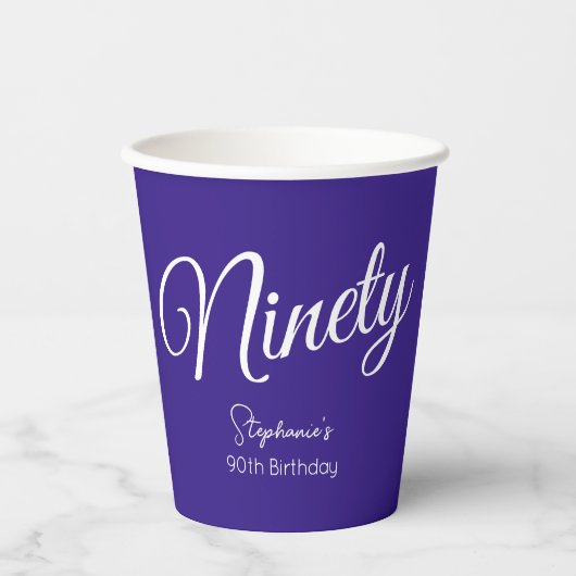 Gewoon modern script Paarse 90ste verjaardagsfeest Papieren Bekers (Voorkant)