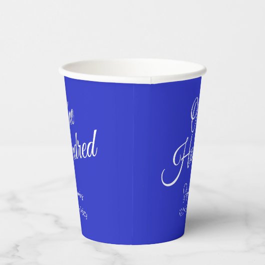 Gewoon modern script Royal Blue 100th Verjaardag Papieren Bekers (Rechts)