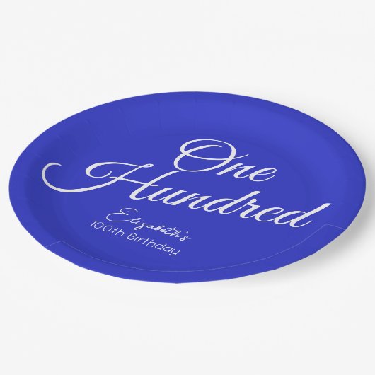 Gewoon modern script Royal Blue 100th Verjaardag Papieren Bordje (Gekanteld)