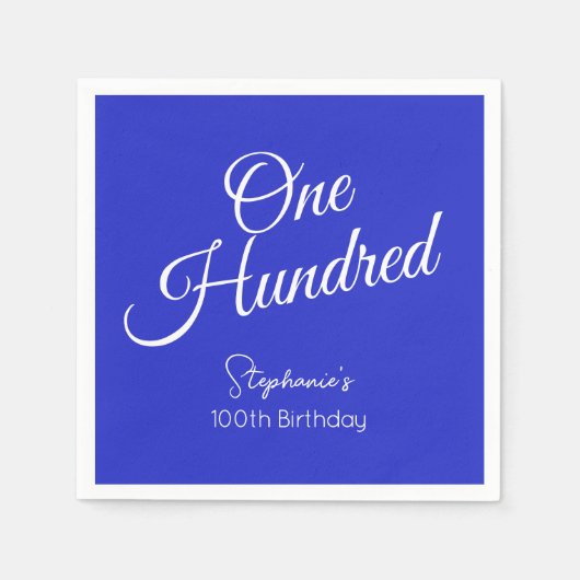 Gewoon modern script Royal Blue 100th Verjaardag Servet (Voorkant)
