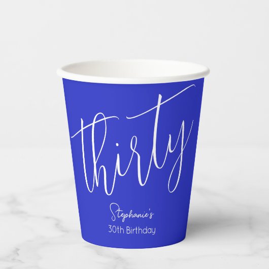 Gewoon modern script Royal Blue 30e verjaardag Papieren Bekers (Voorkant)