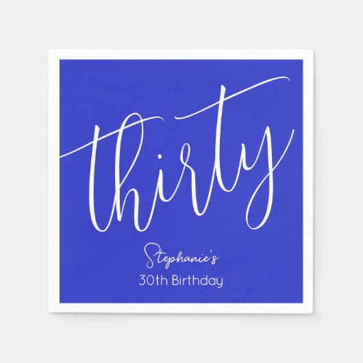 Gewoon modern script Royal Blue 30e verjaardag Servet (Voorkant)