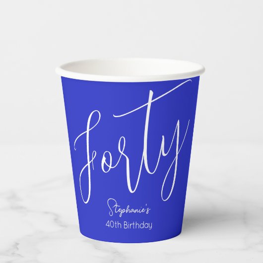 Gewoon Modern Script Royal Blue 40th Verjaardag Papieren Bekers (Voorkant)