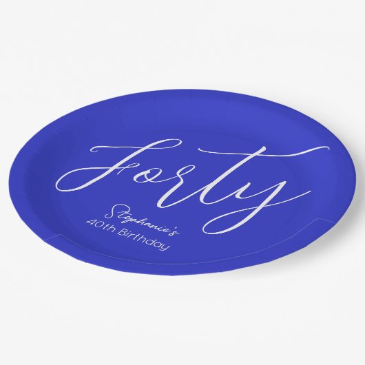 Gewoon Modern Script Royal Blue 40th Verjaardag Papieren Bordje (Gekanteld)