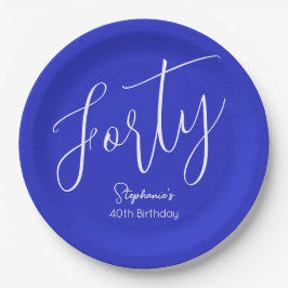 Gewoon Modern Script Royal Blue 40th Verjaardag Papieren Bordje