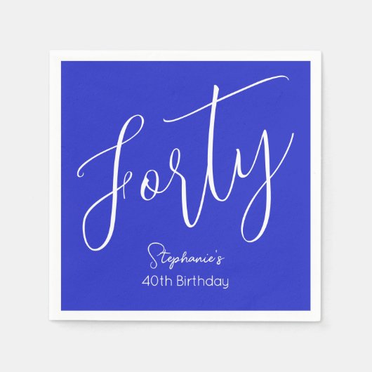 Gewoon Modern Script Royal Blue 40th Verjaardag Servet (Voorkant)