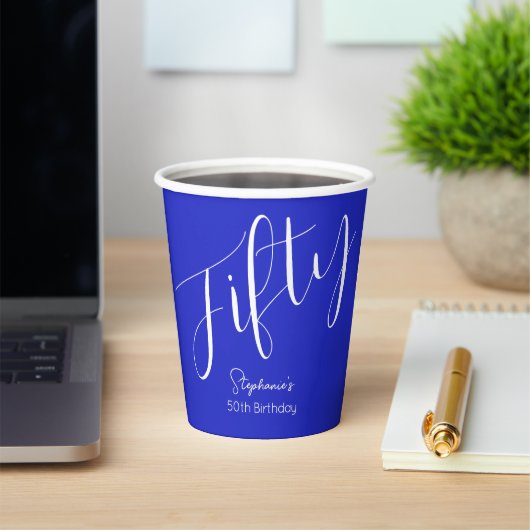 Gewoon modern script Royal Blue 50e verjaardag Papieren Bekers (Insitu)