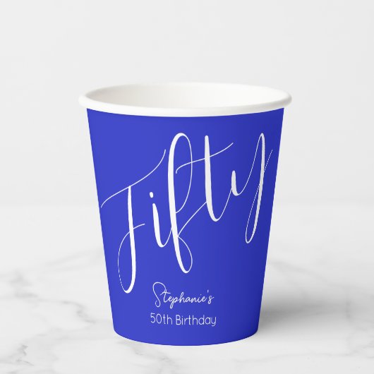 Gewoon modern script Royal Blue 50e verjaardag Papieren Bekers (Voorkant)