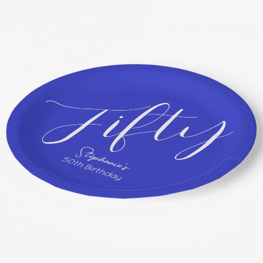 Gewoon modern script Royal Blue 50e verjaardag Papieren Bordje (Gekanteld)
