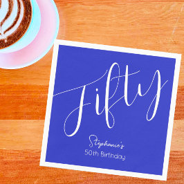 Gewoon modern script Royal Blue 50e verjaardag Servet