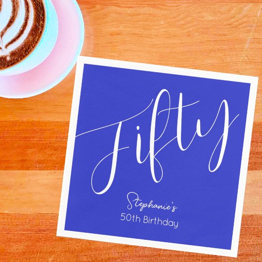 Gewoon modern script Royal Blue 50e verjaardag Servet