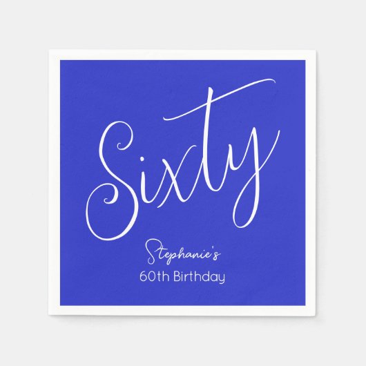 Gewoon modern script Royal Blue 60e verjaardag Servet (Voorkant)
