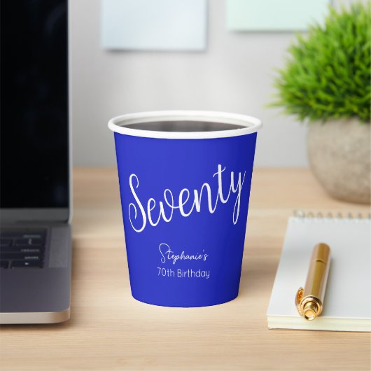 Gewoon modern script Royal Blue 70e verjaardag Papieren Bekers (Insitu)