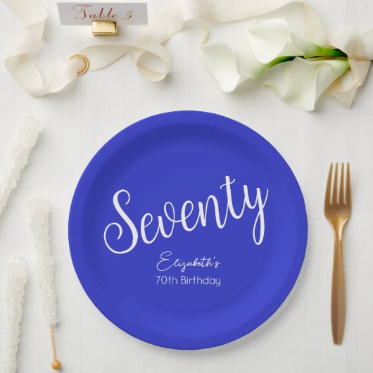 Gewoon modern script Royal Blue 70e verjaardag Papieren Bordje (Huwelijk)