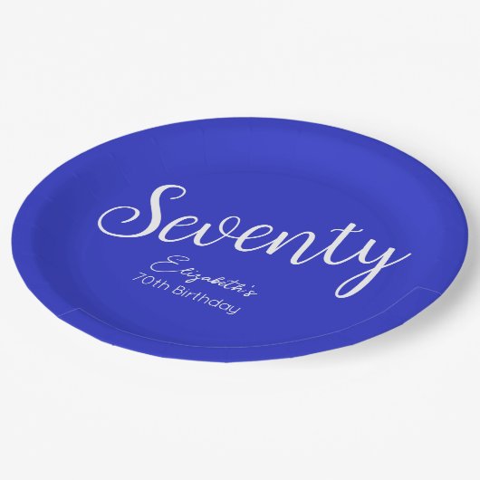 Gewoon modern script Royal Blue 70e verjaardag Papieren Bordje (Gekanteld)
