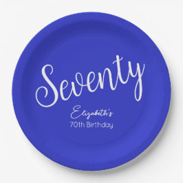 Gewoon modern script Royal Blue 70e verjaardag Papieren Bordje