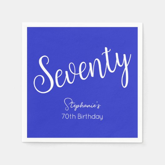 Gewoon modern script Royal Blue 70e verjaardag Servet (Voorkant)
