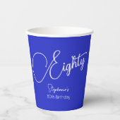 Gewoon Modern Script Royal Blue 80th Verjaardag Papieren Bekers (Voorkant)