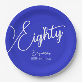 Gewoon Modern Script Royal Blue 80th Verjaardag Papieren Bordje