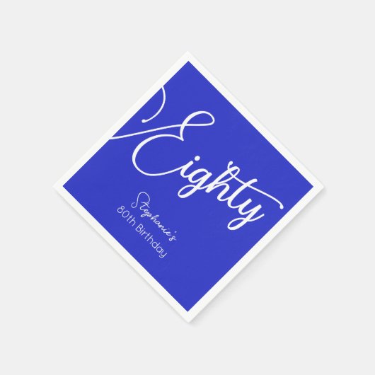 Gewoon Modern Script Royal Blue 80th Verjaardag Servet (Hoek)