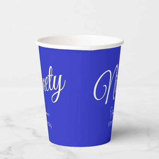 Gewoon Modern Script Royal Blue 90th Verjaardag Papieren Bekers (Rechts)