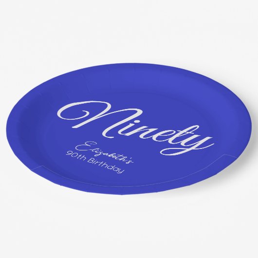 Gewoon Modern Script Royal Blue 90th Verjaardag Papieren Bordje (Gekanteld)