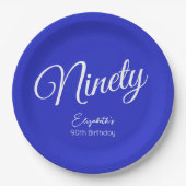Gewoon Modern Script Royal Blue 90th Verjaardag Papieren Bordje (Voorkant)