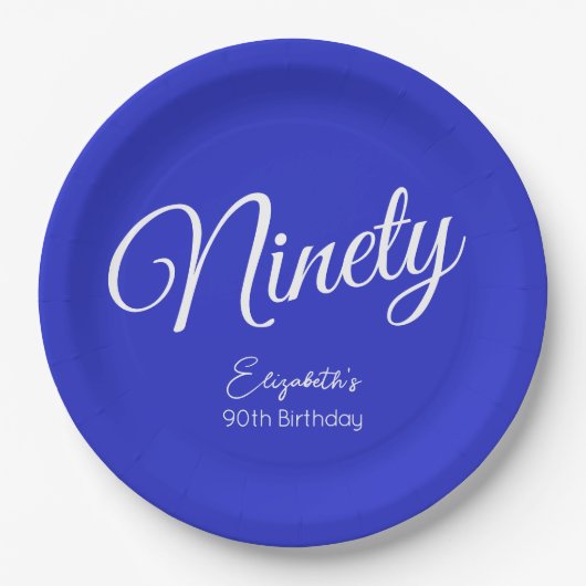 Gewoon Modern Script Royal Blue 90th Verjaardag Papieren Bordje (Voorkant)