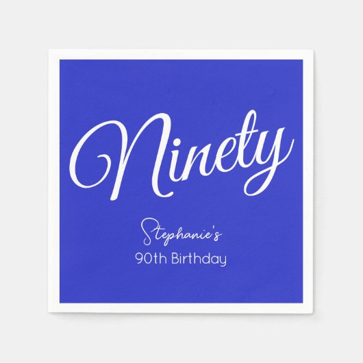 Gewoon Modern Script Royal Blue 90th Verjaardag Servet (Voorkant)