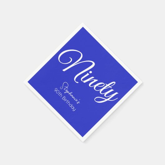 Gewoon Modern Script Royal Blue 90th Verjaardag Servet (Hoek)