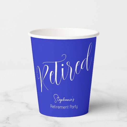 Gewoon modern script Royal Blue Pensioen Party Papieren Bekers (Achterkant)