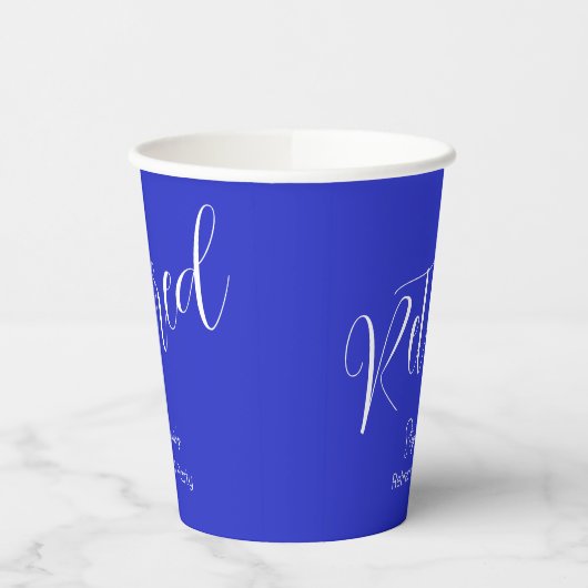 Gewoon modern script Royal Blue Pensioen Party Papieren Bekers (Links)