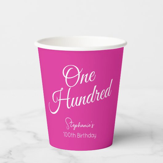 Gewoon modern script roze 100e verjaardag papieren bekers (Voorkant)