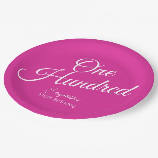 Gewoon modern script roze 100e verjaardag papieren bordje (Gekanteld)