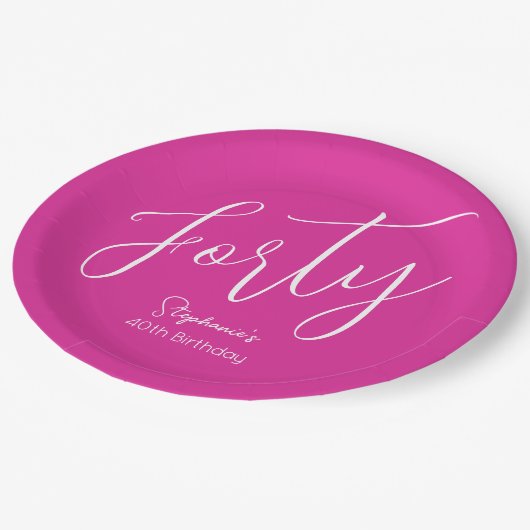 Gewoon modern script Roze 40e verjaardagsfeest Papieren Bordje (Gekanteld)