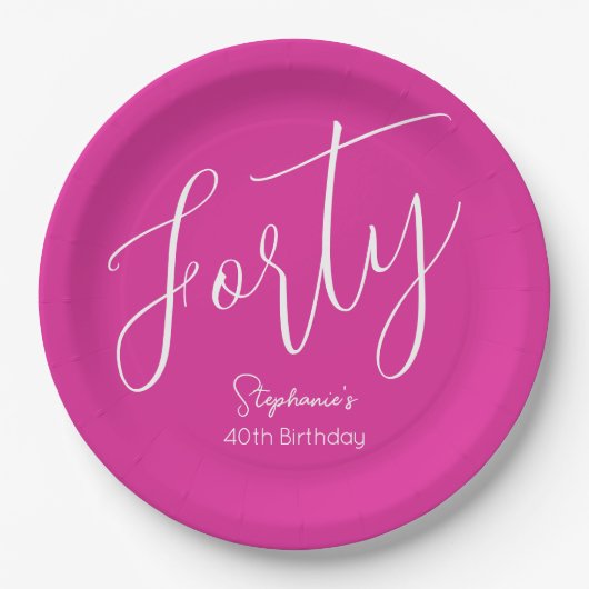Gewoon modern script Roze 40e verjaardagsfeest Papieren Bordje (Voorkant)