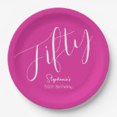 Gewoon modern script roze 50ste verjaardag papieren bordje (Voorkant)