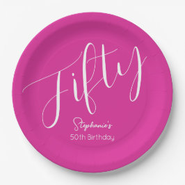 Gewoon modern script roze 50ste verjaardag papieren bordje
