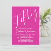 Gewoon modern script roze 50ste verjaardag partij kaart (Staand voorkant)