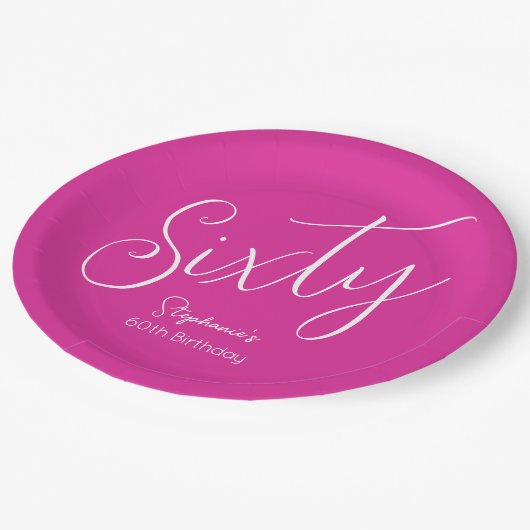 Gewoon modern script Roze 60e verjaardagsfeest Papieren Bordje (Gekanteld)
