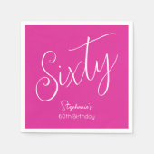 Gewoon modern script Roze 60e verjaardagsfeest Servet (Voorkant)