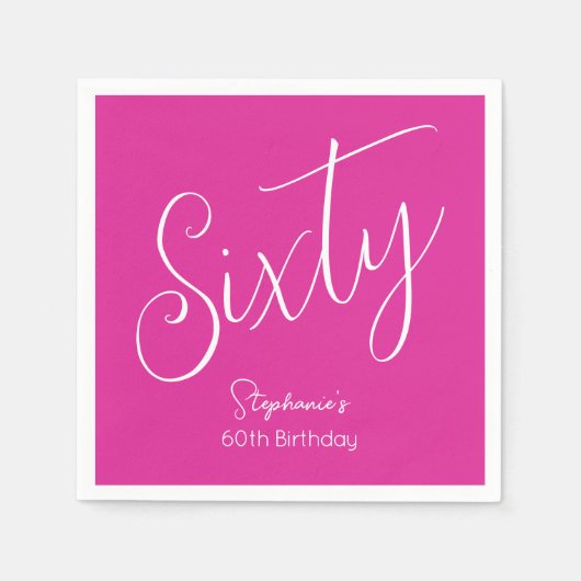 Gewoon modern script Roze 60e verjaardagsfeest Servet (Voorkant)