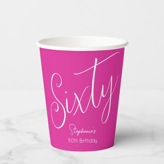 Gewoon modern script roze 60ste verjaardag papieren bekers (Achterkant)
