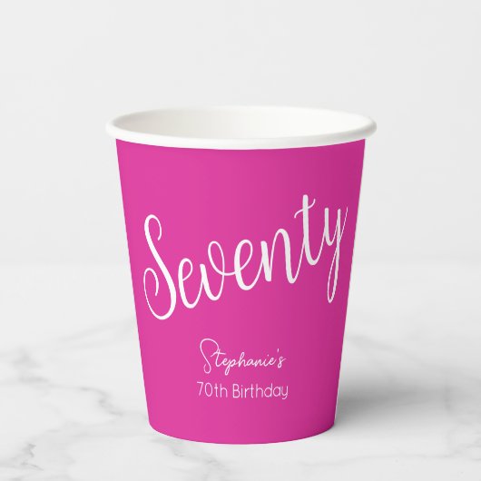 Gewoon modern script roze 70e verjaardag papieren bekers (Achterkant)