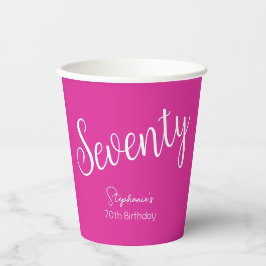 Gewoon modern script roze 70e verjaardag papieren bekers (Voorkant)