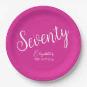 Gewoon modern script Roze 70e verjaardagsfeest Papieren Bordje (Voorkant)