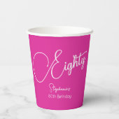 Gewoon modern script Roze 80e verjaardag Party Papieren Bekers (Achterkant)